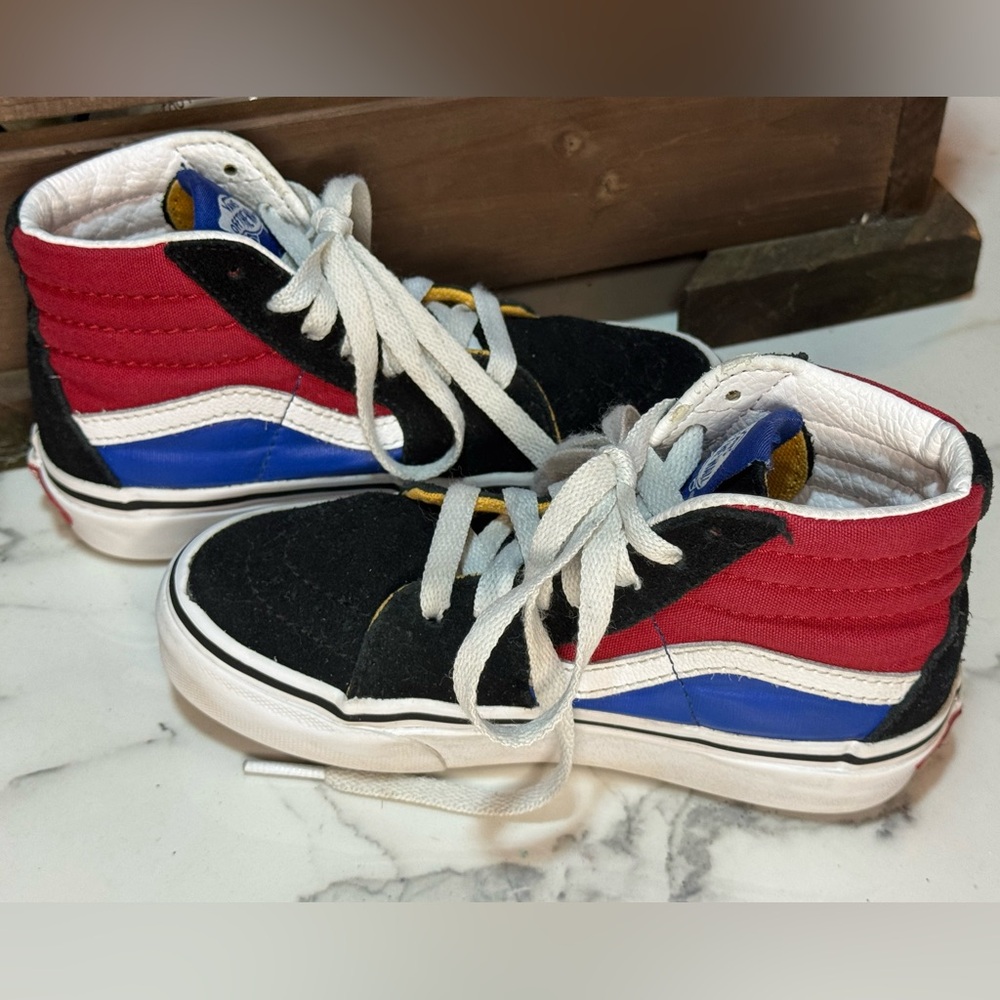 Vans Kids High-Top Sneakers - Black, Red, White, Blue Size 11.5c - Picture 5 of 9